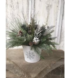 Snowflake Mini Tree Arrangement. An arrangement by Floral Fantasy.