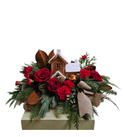 Flower Trends Christmas cabin. An arrangement by Flower Trends Florists.