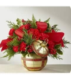 Christmas Ornament Boquet. An arrangement by Abundant Flowers and Gift Shoppe.