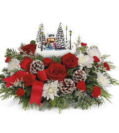 Seasonal Thomas Kinkade Collectible. An arrangement by Hillcrest Florist. Seasonal Thomas Kinkade Collectible. An arrangement by Hillcrest Florist.