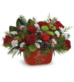 Classic Cardinal Centerpiece (Teleflora). An arrangement by North Liberty Flower Shop.