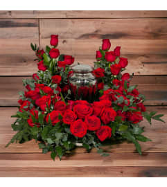 Roses of Remembrance Urn Wreath. An arrangement by DMP Flowers and Gifts.