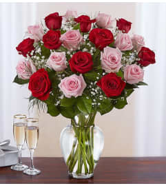 ULTIMATE ELEGANCE PINK AND RED ROSES. An arrangement by J.D. Ballantine's Flowers and Gifts.