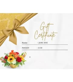 GIFT CERTIFICATE. An arrangement by Blumenladen Tampa Flower Shop.