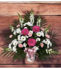 Pink and White Tribute. An arrangement by DMP Flowers and Gifts.