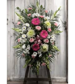 Pink and White Standing Spray. An arrangement by DMP Flowers and Gifts.