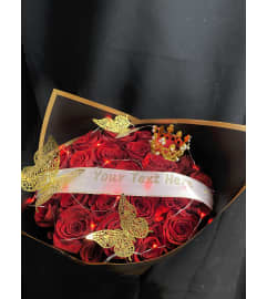 minnie buchon red. An arrangement by Conny's Flower Shop.