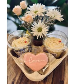 Sweetheart Cake Tray in Pinks and Whites. An arrangement by My Secret Garden.