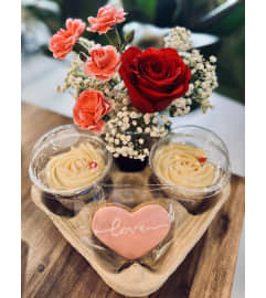 Sweetheart Cake Tray with Red and Pink. An arrangement by My Secret Garden.
