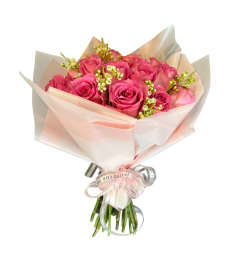 Pretty Pink (Wrapped Pink Roses). An arrangement by Azi Flowers.