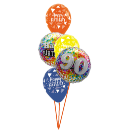 90th Birthday Rainbow Confetti Classic Balloon Bouquet. An arrangement by Balloon Bouquets Plus. 90th Birthday Rainbow Confetti Classic Balloon Bouquet. An arrangement by Balloon Bouquets Plus.