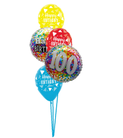 100th Birthday Rainbow Confetti Classic Balloon Bouquet. An arrangement by Balloon Bouquets Plus. 100th Birthday Rainbow Confetti Classic Balloon Bouquet. An arrangement by Balloon Bouquets Plus.
