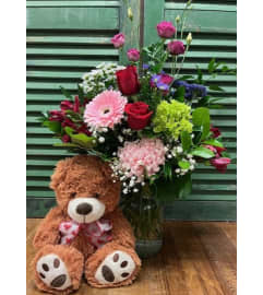 Sweet Harmony Bear Bouquet. An arrangement by Forest Florist.