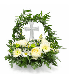 Crystal Cross Centerpiece. An arrangement by Appleblossoms.