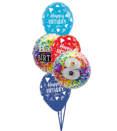 8th Birthday Rainbow Confetti Classic Balloon Bouquet. An arrangement by Balloon Bouquets Plus. 8th Birthday Rainbow Confetti Classic Balloon Bouquet. An arrangement by Balloon Bouquets Plus.