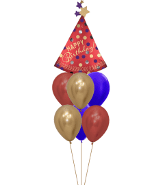 Red Satin Party Hat Awesome Balloon Bouquet. An arrangement by Balloon Bouquets Plus.