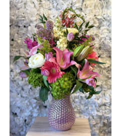 Blushing Garden Delight. An arrangement by Blue Iris Florist.