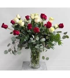 Two Dozen Mixed Color Roses Arranged. An arrangement by Blooming Boutique Florist.