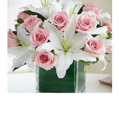 White Lilies and Pink Roses. An arrangement by Brickell Ave Florist.