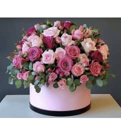 Pink Bloom Box. An arrangement by New Britain Flower Shop.