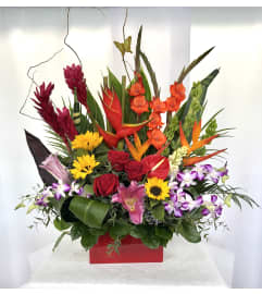 Tropical Sunset Garden. An arrangement by Commerce Flowers.