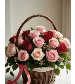 Sophisticated Red and Pink Basket. An arrangement by Brickell Exclusive Blooms.