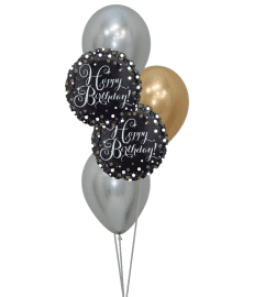 Sparkling Birthday Silver and Gold Classic Balloon Bouquet. An arrangement by Balloon Bouquets Plus.