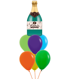 Celebratory Bubble Bottle Colourful Awesome Balloon Bouquet. An arrangement by Balloon Bouquets Plus.