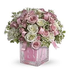 Baby's First Block Pink. An arrangement by Garden Florist.