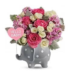 Teleflora's Hello Sweet Baby - Pink. An arrangement by Believe Flowers.