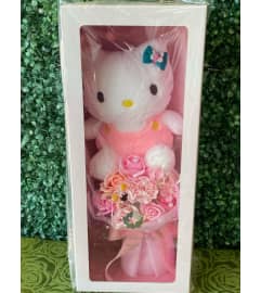 Pink Plush Kitty and Rose Bouquet Gift Box. An arrangement by Flower World and Gifts.