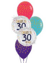 Cheers to 30 Years Classic Confetti Balloon Bouquet. An arrangement by Balloon Bouquets Plus. Cheers to 30 Years Classic Confetti Balloon Bouquet. An arrangement by Balloon Bouquets Plus.
