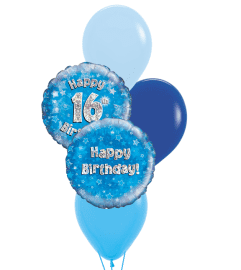 16th Birthday Blue Holographic Colourful Classic Balloon Bouquet. An arrangement by Balloon Bouquets Plus. 16th Birthday Blue Holographic Colourful Classic Balloon Bouquet. An arrangement by Balloon Bouquets Plus.