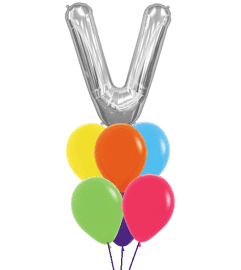 Monogram Silver V Birthday Awesome Balloon Bouquet. An arrangement by Balloon Bouquets Plus.