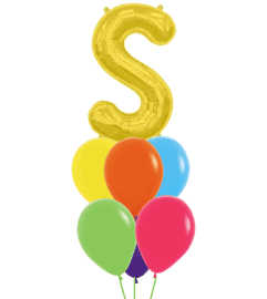 Monogram Gold S Birthday Awesome Balloon Bouquet. An arrangement by Balloon Bouquets Plus.