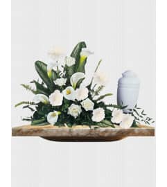 Pure Heart Remembrance Urn. An arrangement by Flowers by Peter.