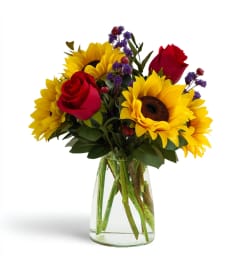 Sunbeam and Scarlet. An arrangement by Deer Valley Florist and Flower Delivery.