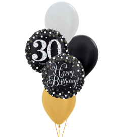 Sparkling Birthday 30th Colourful Classic Balloon Bouquet. An arrangement by Balloon Bouquets Plus.