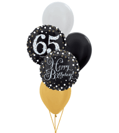 Sparkling Birthday 65th Colourful Classic Balloon Bouquet. An arrangement by Balloon Bouquets Plus.