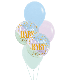 Welcome Baby Colourful Classic Balloon Bouquet. An arrangement by Balloon Bouquets Plus.