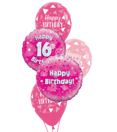 16th Birthday Pink Holographic Classic Balloon Bouquet. An arrangement by Balloon Bouquets Plus. 16th Birthday Pink Holographic Classic Balloon Bouquet. An arrangement by Balloon Bouquets Plus.