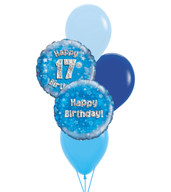 17th Blue Holo Birthday Colourful Classic Balloon Bouquet. An arrangement by Balloon Bouquets Plus. 17th Blue Holo Birthday Colourful Classic Balloon Bouquet. An arrangement by Balloon Bouquets Plus.