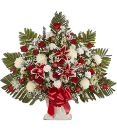 Crimson and Snowfall Elegance. An arrangement by Cinderella's Flowers.