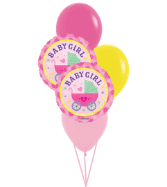 Baby Girl Stroller Colourful Classic Balloon Bouquet. An arrangement by Balloon Bouquets Plus.