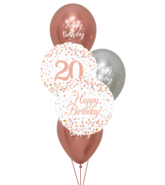 Sparkling Fizz White and Rose Gold 20th Birthday Classic Balloon Bo. An arrangement by Balloon Bouquets Plus. Sparkling Fizz White and Rose Gold 20th Birthday Classic Balloon Bo. An arrangement by Balloon Bouquets Plus.