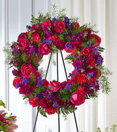 Calming Colors Wreath. An arrangement by Sueppel's Flowers.