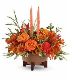 The Fall Harvest Centerpiece. An arrangement by North Liberty Flower Shop.
