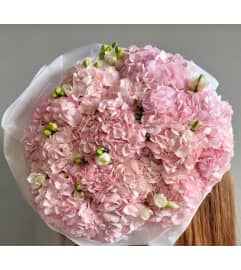Pink Hydrangeas Wrap. An arrangement by Brickell Exclusive Blooms.