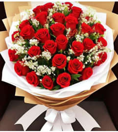 Red and White Rose Wrap. An arrangement by Brickell Ave Florist.