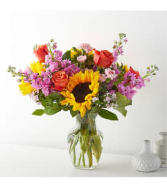 Sunshine and Blush Bouquet. An arrangement by Love Story Florist.